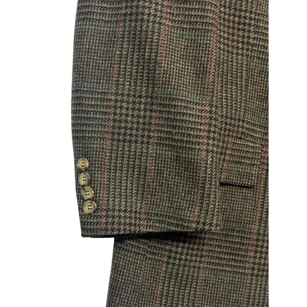 vtg Tommy Hilfiger 46S Olive Green Plaid Tweed Blazer Jacket Sport Coat USA Wool